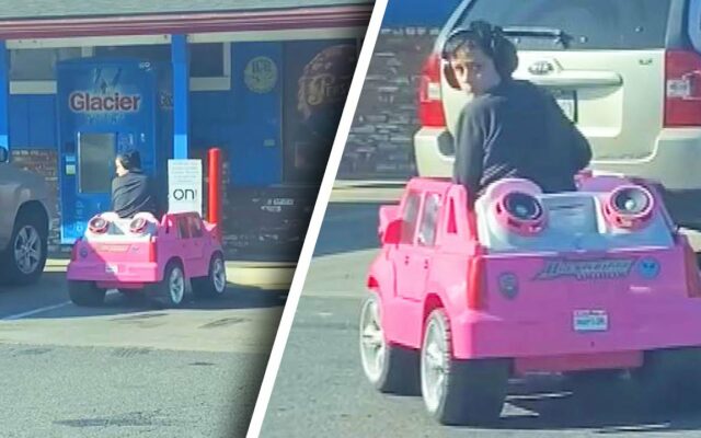 This Kid Is An Instant Legend Driving a Pink Toy Jeep To The Store